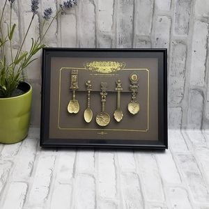 Framed Vintage Seoul Olympics Korea 1988 Souvenir Jung Won 5 Spoon Set